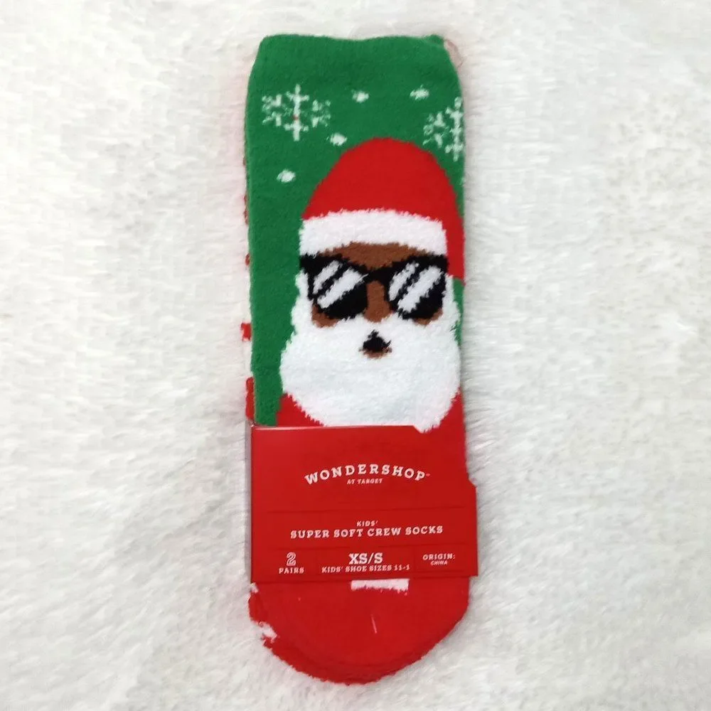 Wondershop Kid's Super Soft Holiday Crew Santa Print Socks (XS/S - Sizes 11-1)